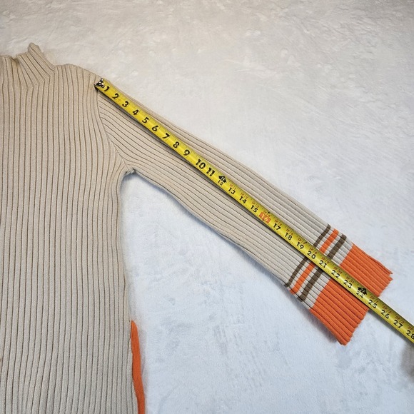 Anthropologie Mock Neck Tan Orange Sweater Womens Medium Bell Sleeve Ribbed Warm - Picture 11 of 11